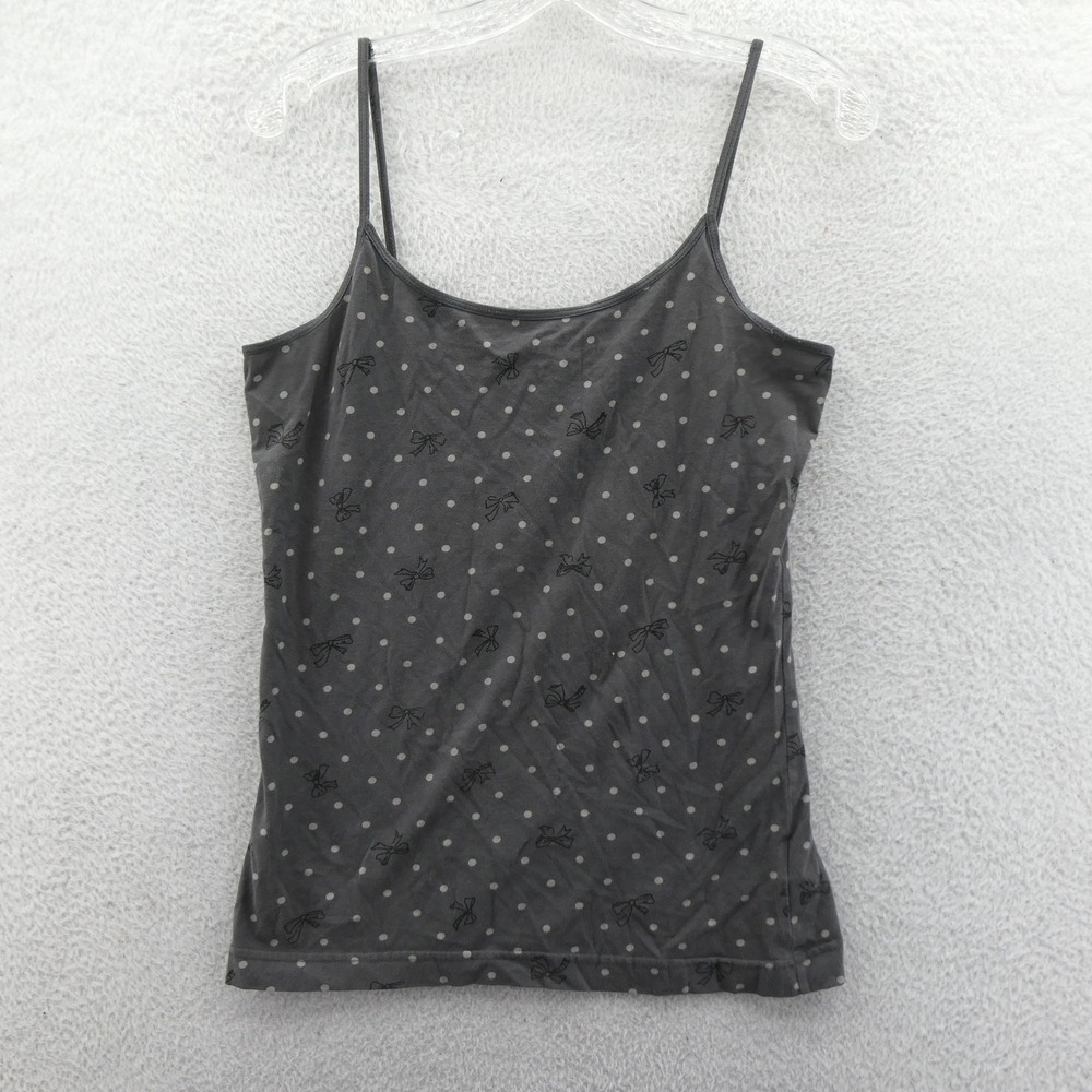 Arizona Cami Tank Top Womens Large Favorite Cami Gray Polka Dot Bow Cotton Blend
